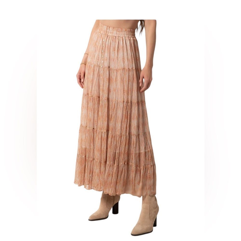 NWT Lecia Abstract Button Front Tiered Maxi Skirt